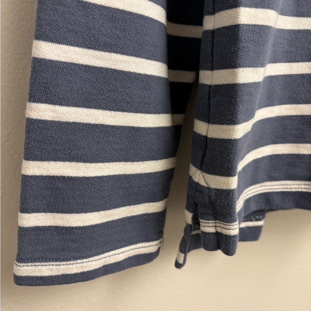 L.L. Bean Women’s Pullover Sweatshirt Quarter Button Small Blue and White Stripe - Picture 6 of 9
